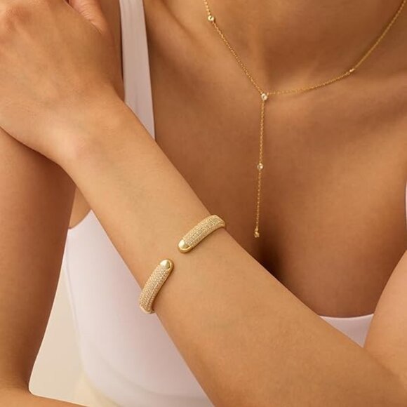 Neiman Marcus 14K Gold Plated Cubic Zirconia Pave Bangle Cuff Brac… - Picture 3 of 7